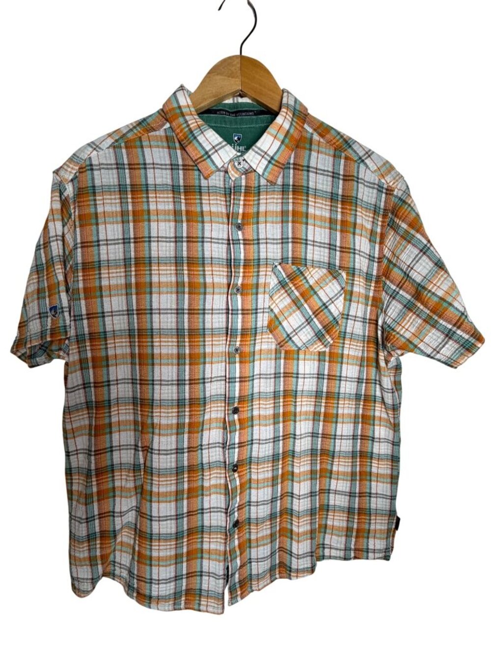 KÜHL Men's Plaid Short Sleeve Button Down Shirt - Organic Cotton - L